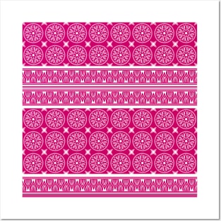 African Ethnic Tribal Hot Pink  and Gold Pattern Posters and Art